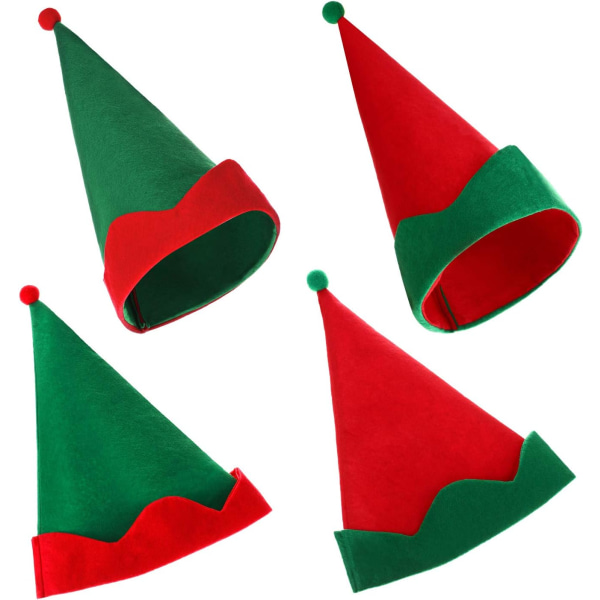 Heyone 8 stycken julfilt älvhattar Grön och röd tomtetomte älvmössa Nyhet Roliga mössor Xmas Holiday Party Kostym gynnar Presenter Tillbehör för barn