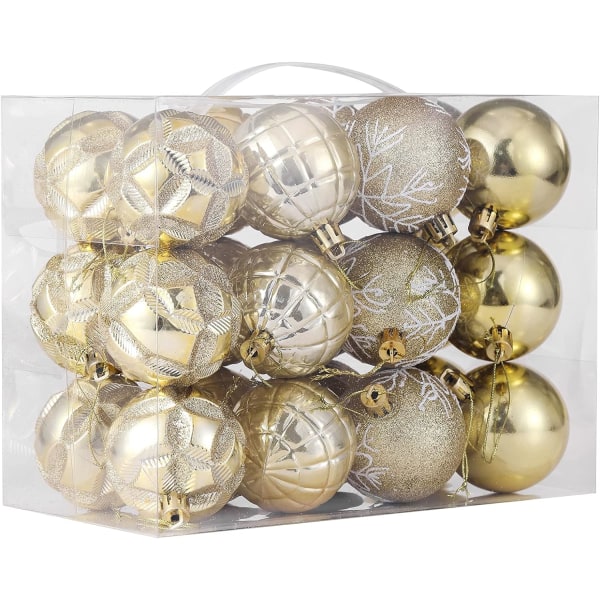 Heyone Christmas Balls Ornaments for Xmas Tree 24ct 2.36"/60mm Shatterproof Plastic Christmas Decorations Ball Holiday Wedding Party(Gold)