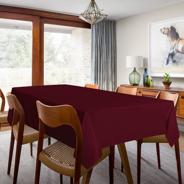 2-delt burgunder duk 54 x 78 tommer, rektangulær 4 fot duk - flekkbestandig rynkebestandig vaskbar polyester for spisebord