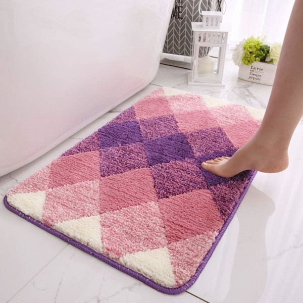 Gradient Diamant Bademåtte Mikrofiber Blød Shaggy Bademåtte Skridsikker Absorberende Plys Gulvtæppe til Badekar Bruser Badeværelse (Lilla, 24\"x35\")