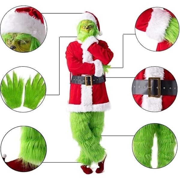 Joulupukki Grinch Vihreä Karvainen Grinch Juhlaesityskostyymi Green S/M