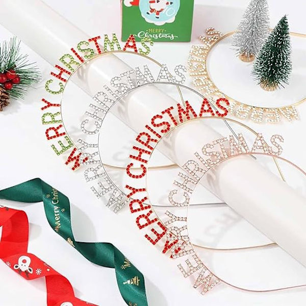 Julehodebånd for kvinner, julehodebånd med rhinestones, søtt pannebånd, glitrende hodeplagg, kostyme, julehårtilbehør for kvinner