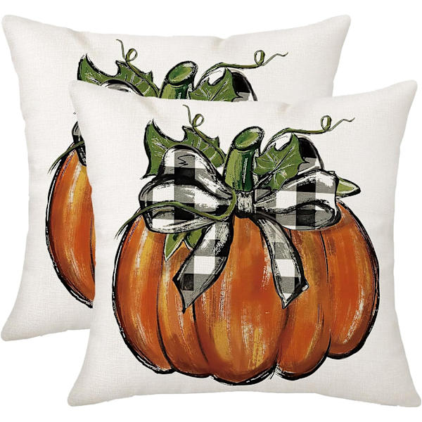 Efterårspudebetræk 18x18 tommer Efterår Græskar Buffalo Plaid Pudebetræk Thanksgiving Pude