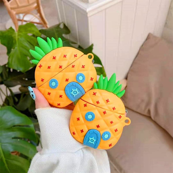 3D sød tegneserie serie Airpod 1/2 etui-cover med bjergbestigningsspænde Stilfuldt og sødt design Airpod etui til dit Airpod etui (Ananas hus)