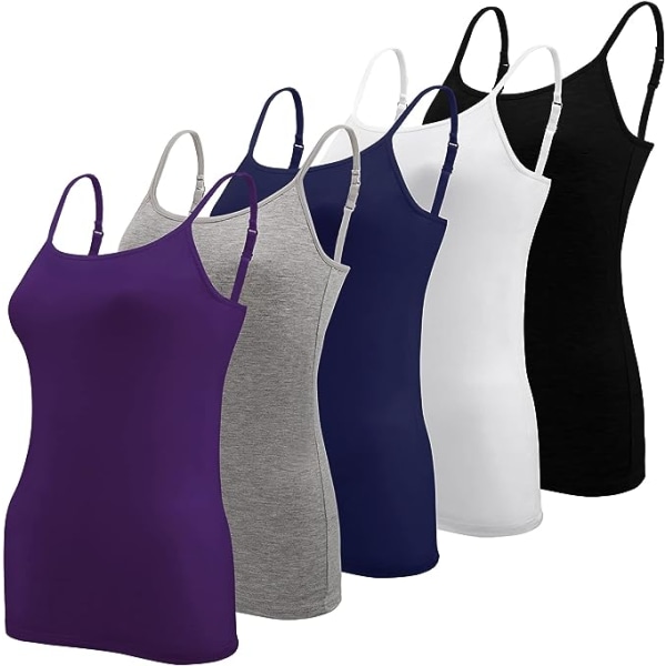 5 stk. Basic Camisole Justerbar Camisole Spaghetti Stroptank Top til Kvinder og Piger (Stor)
