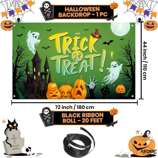 Skumle Halloween-bakgrunner for fester - XtraLarge, 72x44 tommer | Halloween Trick or Treat-banner, grønne Halloween-festdekorasjoner