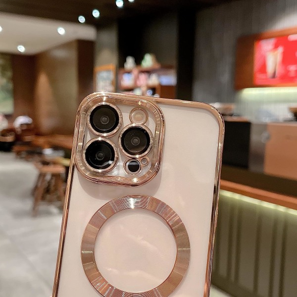 för iPhone 13 Pro Max Case Magnetic Clear med kameralinsskydd Fullständigt skydd MagSafe Elektropläterad silikon 6,7 tum - guld