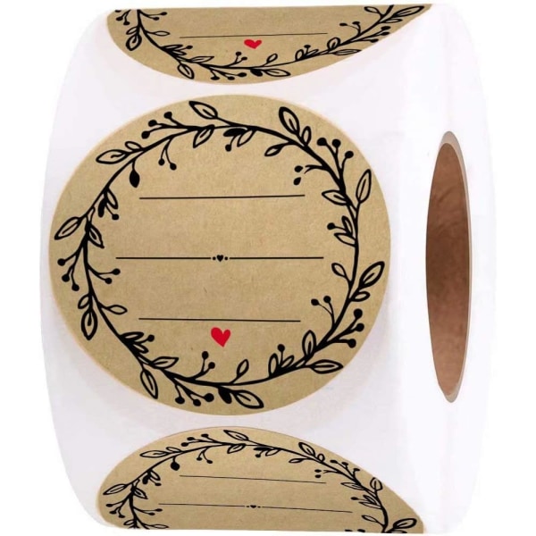 2 Inch Wreath Design With 3 Lines For Writing (500 Labels Per Roll) Natural Brown Kraft Stickers For Canning Labels Jar