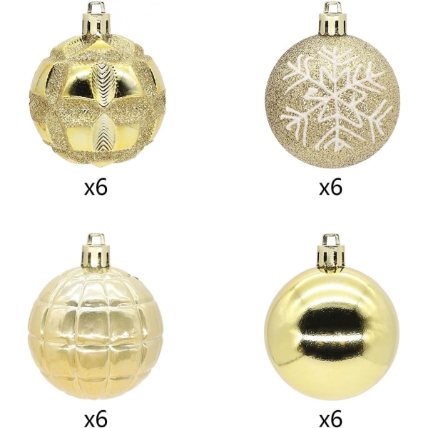 Heyone julekuler ornamenter for juletre 24 karat 2,36"/60 mm bruddsikker plast juledekorasjoner Ball ferie bryllupsfest (gull)