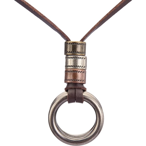 Lädersnöre Halsband Kedja Flerlagers trähänge Halsband Vintage smycken Boho lång tröja halsband för kvinnor män