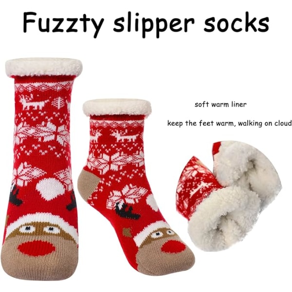 3 par med tøffelsokker for gutter, fuzzy barneslippersokker med sklisikre grep, tykke, fluffy, søte julesokker for barn