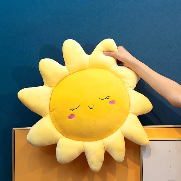 Cuddly Plush Sun Pillow, Cloud Decorative Pillow for Bedroom, Playroom, Nursery, Cute Photo Props Pillow-01 Sun,17.5"