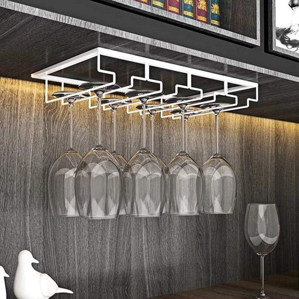 Pieces 4 Rows Hanging Stemware Holder Metal Wine Glass Rack Under Cabinet Installation, White