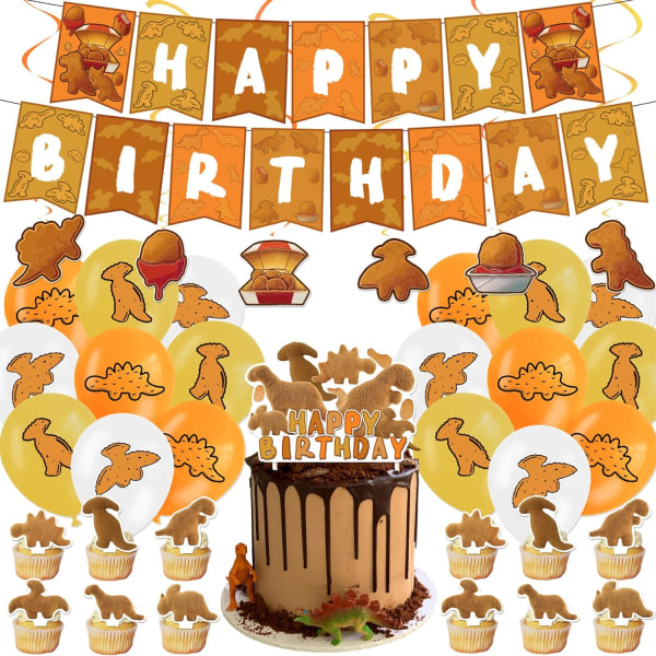 Dinosaur Chicken Nuggets Fødselsdagsfestpynt Dinosaur Chicken Nuggets Festartikler inkluderer festlig fødselsdagsbannerballon