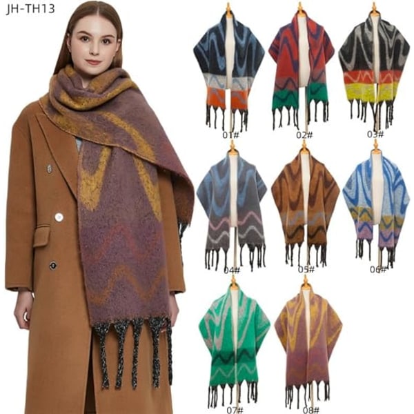 Women's Long Wave Pattern Chunky Oversized Winter/Fall Warm Thick Scarf Soft Big Blanket Scarves Wrap Shawl