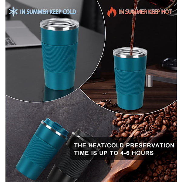 Kaffe Mugg 17oz - Isolerad Kaffe Resmugg Spill Proof med Läcksäker Lock Vakuum Rostfritt Stål Termos Kaffe Tumblers