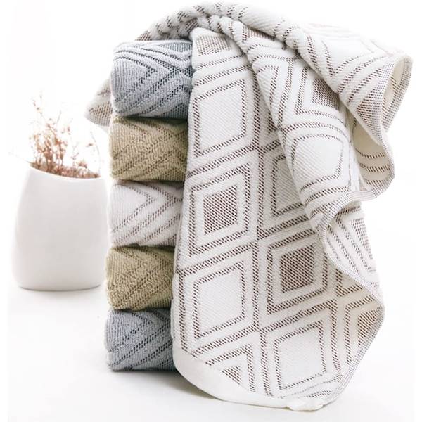 Handdukar Set om 2 Diamant Mönster 100% Bomull Absorberande Mjuk Dekorativ Handduk för Badrum 13,4 x 29,5 Tum (Beige Brun)