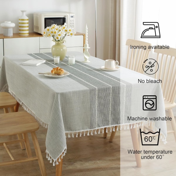 Rektangulär bordsduk, bomullslinne duk vattentät bordsduk, skrynkelbeständig cover, grå, 55 tum x 70 tum