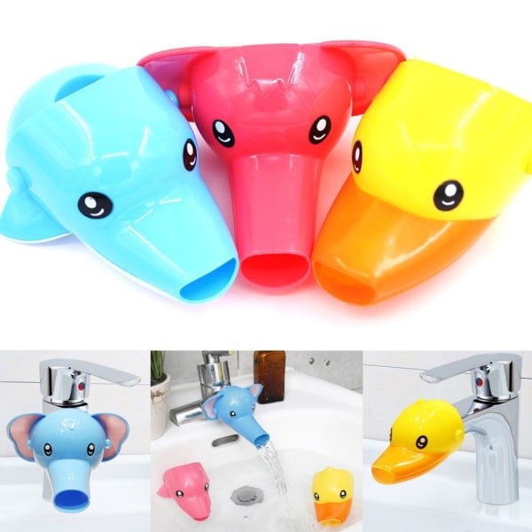 3 stk tegneseriekranforlenger vaskhåndtaksforlenger for barn Trygg og morsom løsning for håndvask (gul and, rosa elefant, blå delfin)