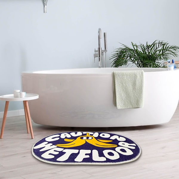 Badeværelsestæppe, Cartoon Bademåtte The Caution Wetfloor Bademåtte, Sød Oval Bademåtte, Interessant Bademåtte, Plys Absorberende, 23,6”x35,4”