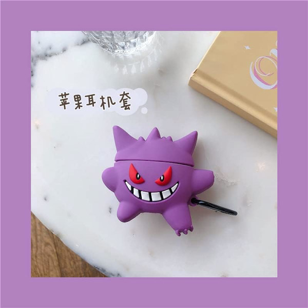 Sött tecknat karaktär Airpod-fodral, fallskyddande mjukt silikon Airpod 1/2-fodral, roligt Kawaii modetecknat 3D-fodral för AirPod 1/2. (Ghost Purple)