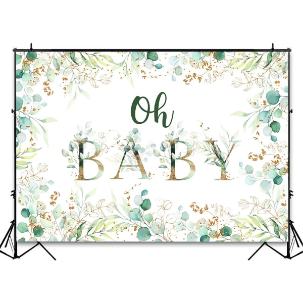 Grønt Oh Baby Baggrund til Baby Shower Dekoration Fotografi Baggrund Guld Eukalyptus Grønt Blade Kønsneutral (7x5ft)