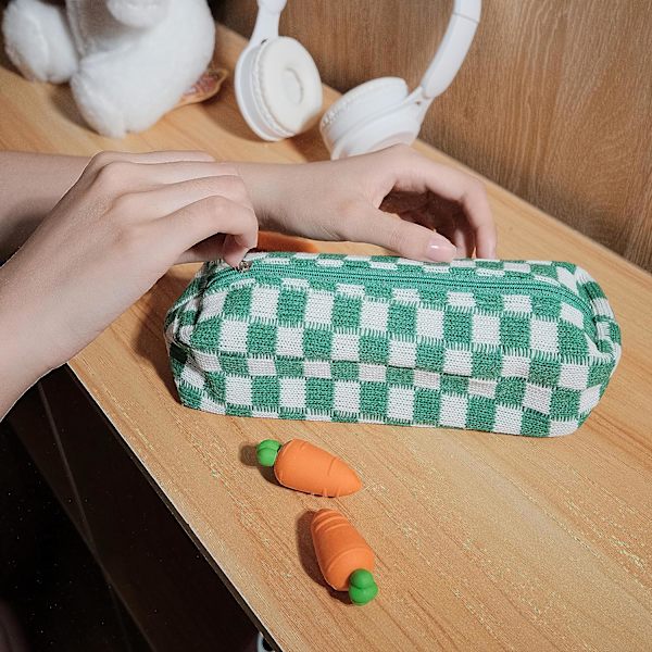 Etui til blyanter, penneetui, kontor, college, skole, opbevaringspose, pung, holder, æske, arrangør, makeup-pung, kosmetikpung, æstetisk (grøn)
