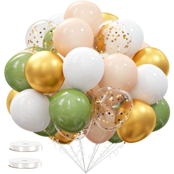 62 st olivgröna guldballonger för baby shower dekorationer - 12 tum olivgrönt guld konfetti ballonger set för baby shower bröllop
