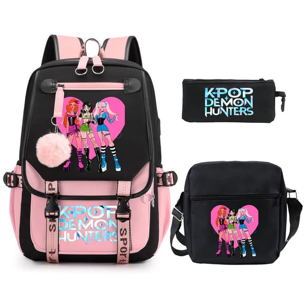 Demon Hunter Flickor Student Skolesekk Skulderveske Casual Penal Black 1 Black 1 Three-piece set