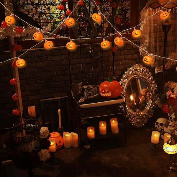 Halloween Gresskar Lyslenke, LED Gresskar Lys - 20 LED 10 FT Batteridrevet Lyslenke, for Utendørs Innendørs Halloween Festdekorasjoner