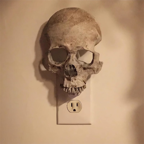 Kranium Natlampe, Halloween Gotisk Håndlavet Kranium Natlampe, Kranium Lampe Stik i Væg med Flamme Atmosfære, Gotisk