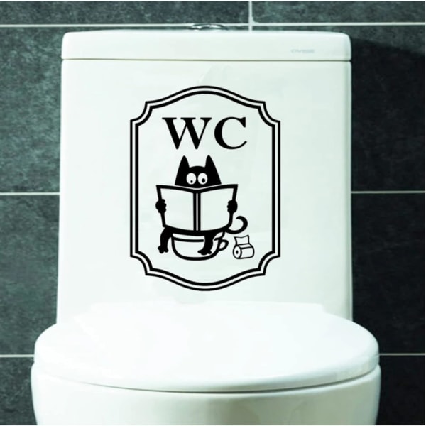 Sød kat wc mønster toilet vægklistermærker Unikt tilbehør Aftageligt mærkat Vinyl vægmaleri vaskerum dørdekorationer - -