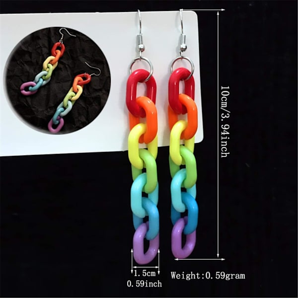 Heyone Morsomme Lettvekts Resin Regnbue Kjede Dangle Drop Øredobber Mote Unik Akryl Kul Merkelig Transparent Farge Øredobber for Kvinner Jenter