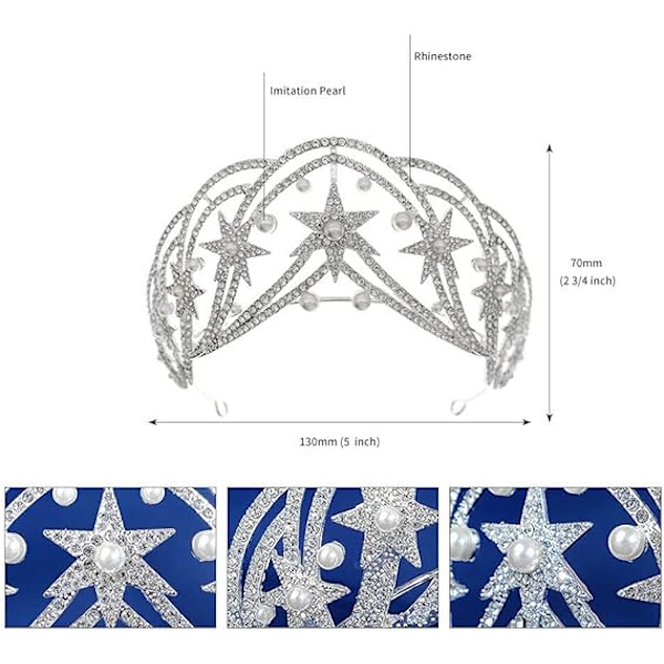 Stjärn drottning diadem bröllop krona med strass och pärla hår smycken för kvinnor flickor bröllop födelsedag foto prop