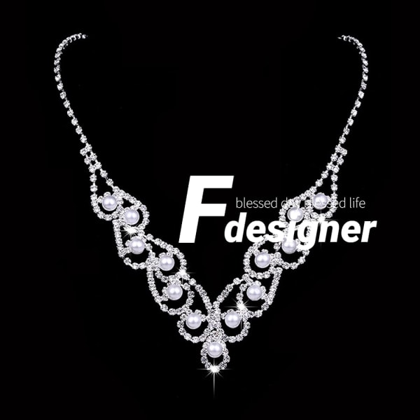 Fdesigner Bröllop Halsband Pärla Set Silver Brud Strass Halsband Hängande Örhängen Brud Crytsal Statement Halsband Drop Örhängen