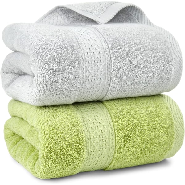 Myke håndklær badedusjhåndklesett for kroppstørking Tykke og svært absorberende badehåndklær (gråhvite og friskgrønne)