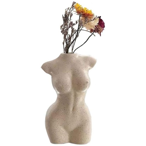 Kvindelig kropsvase, skulptur i kropsform, søde knoppvaser, moderne chic indretning til boho-hjem, (elfenben, almindelig)