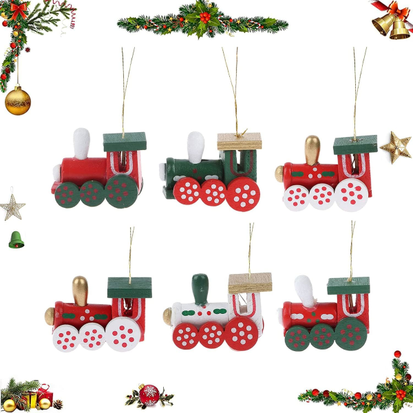 Julgranshänge i trä, 6 st träjulståg, julgranshänge i trä, julgranshänge