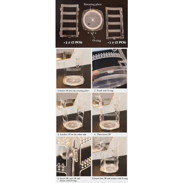 360 roterande örhängehållare och organizer, 4-vånings smyckesställ Display klassiskt stativ, 156 hål och 160 hål, svart