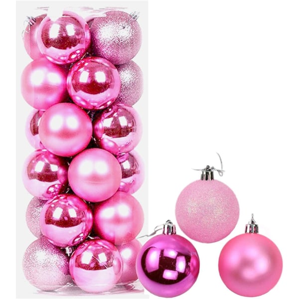 Heyone 24ct Julekugler Ornamenter, 3,15in (80mm) Uknuselige Dekorative Hængende Kugler til Juletræ, Feriebryllup, Pink