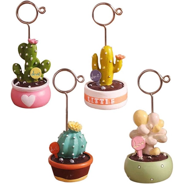 4 stk. Mini Sukkulente Planter Bonsai Memo Klip Resin Kaktus Statue Note Foto Navnekort Holder Bord Dekoration--