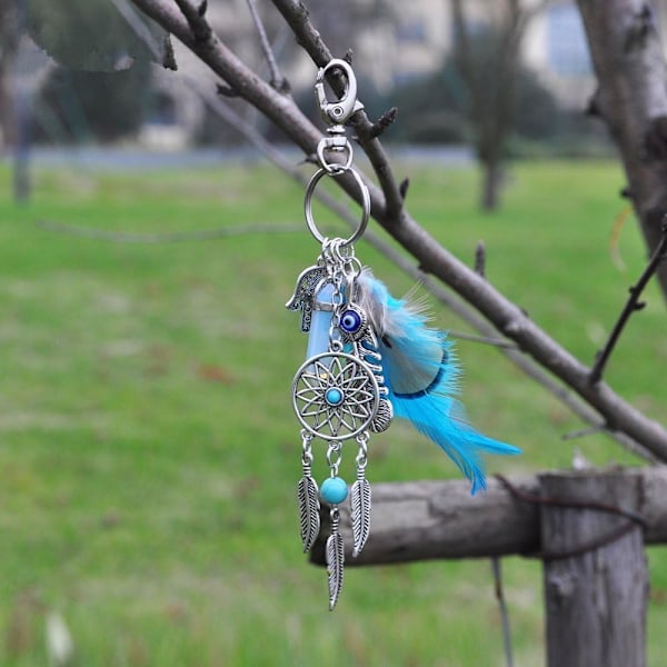 Dremisland Nøglering Nøglering Naturlig Opal Sten Dreamcatcher Nøglering Mode Sølv Boho Ornament Fjer Nøglering