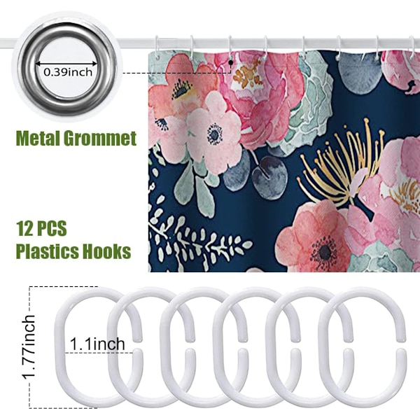 Dusjforheng til baderom, dusjforheng 72\" L x 72\" B med 12 plastkroker, vanntett polyester (08)
