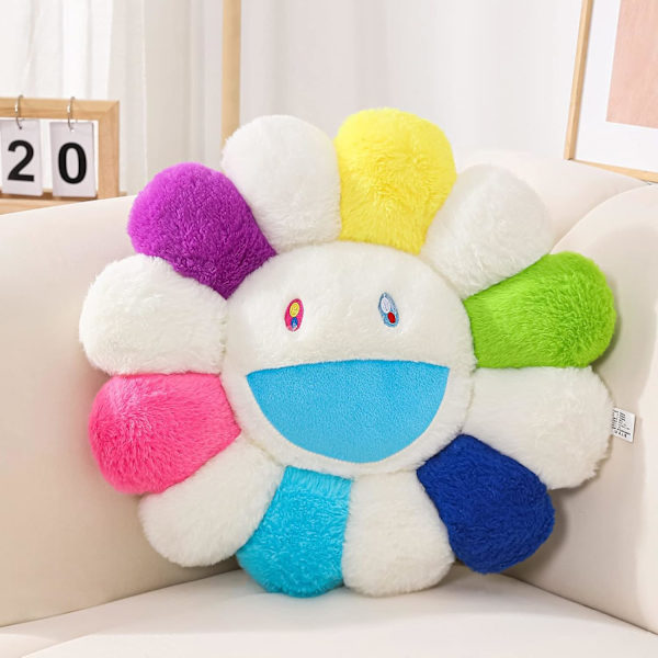 Blomsterformet pude, Blomsteroverflade gulvpudde gulvpudde, Farverig solsikke plys pude sofa soveværelse bil dekorativ pude (40 cm/15,7 tommer)