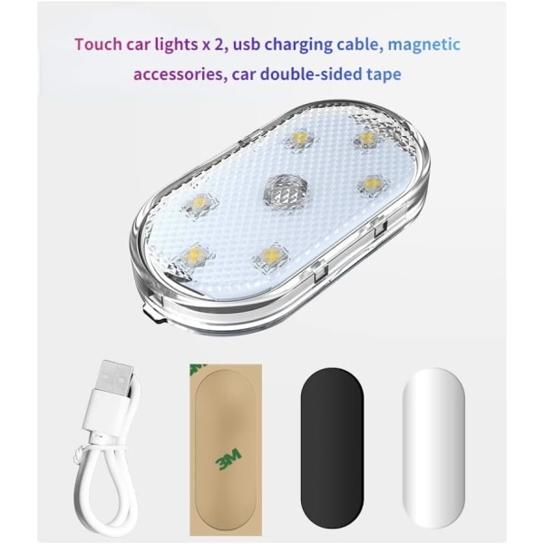 4st trådlösa LED-lampor för bilinredning, USB uppladdningsbara bilinredningsljus, gratis installation av magnetiska bilinredningsljus (7 färger)
