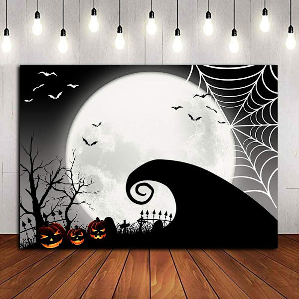 Hallowmas-juhlatarvikkeet Painajainen Ennen Joulua -valokuvaustaustakankaalle vinyyli 7x5ft Lepakot Kurpitsapello Täysi Kuu Hämähäkki