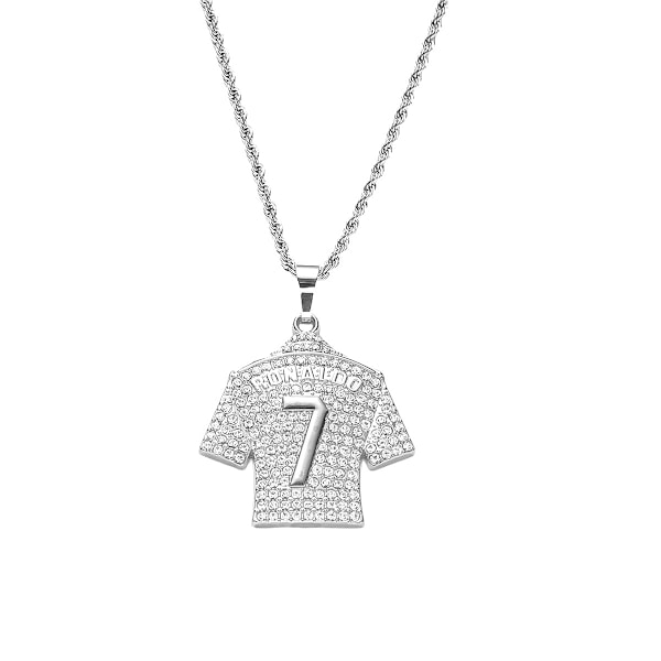 Jersey Halskæde til Mænd, Hip Hop Ronaldo No. 7 Jersey Halskæde Nummer 7 Fodbold Jersey Vedhæng Halskæde Mænd silver