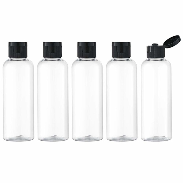 3,4Oz reseflaskor med flipplock (5 st) Tomma transparenta dispenserbehållare för reseförpackningar av kosmetika (100 ml, transparent)