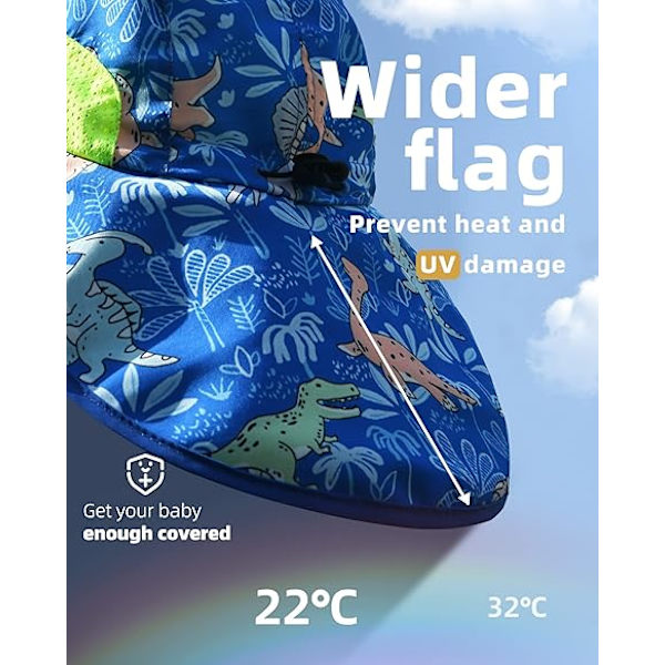 Solhatte til småbørn med nakkebeskyttelse til piger og drenge - sommerhat med UPF 50+ UV-beskyttelse og bred skygge til strand og svømning