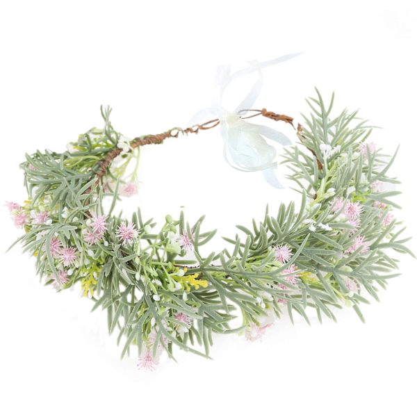 Blomsterkrone til kvinder, blomsterhovedbånd, blomsterkrans, glorie med bånd, boho, lilla, til bryllupsfest